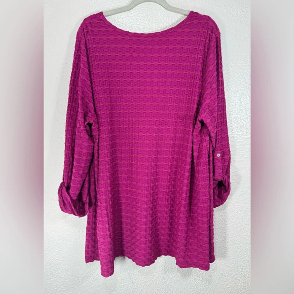 Ali Miles Pink Textured Blouse Women’s 2X Pullover Long Rollable Sleeves - Picture 10 of 12